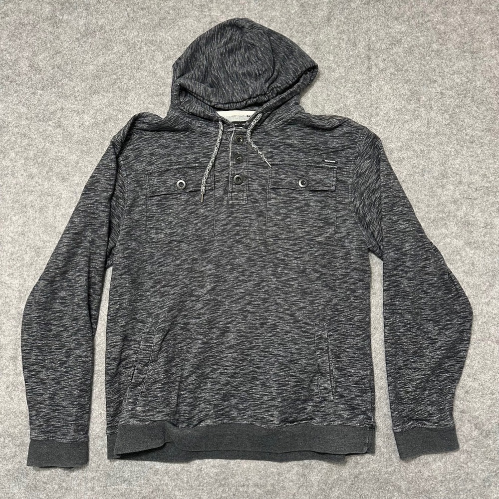 Ocean Current Henley Hoodie Mens XL Gray Heathered Slub Fleece Button Pockets